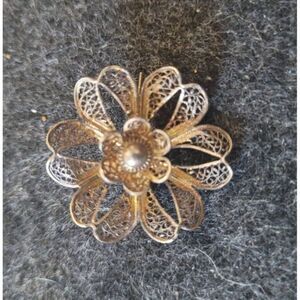 Vintage Sterling Vermeil Filigree Blossom Brooch, Portugal, 1.25"